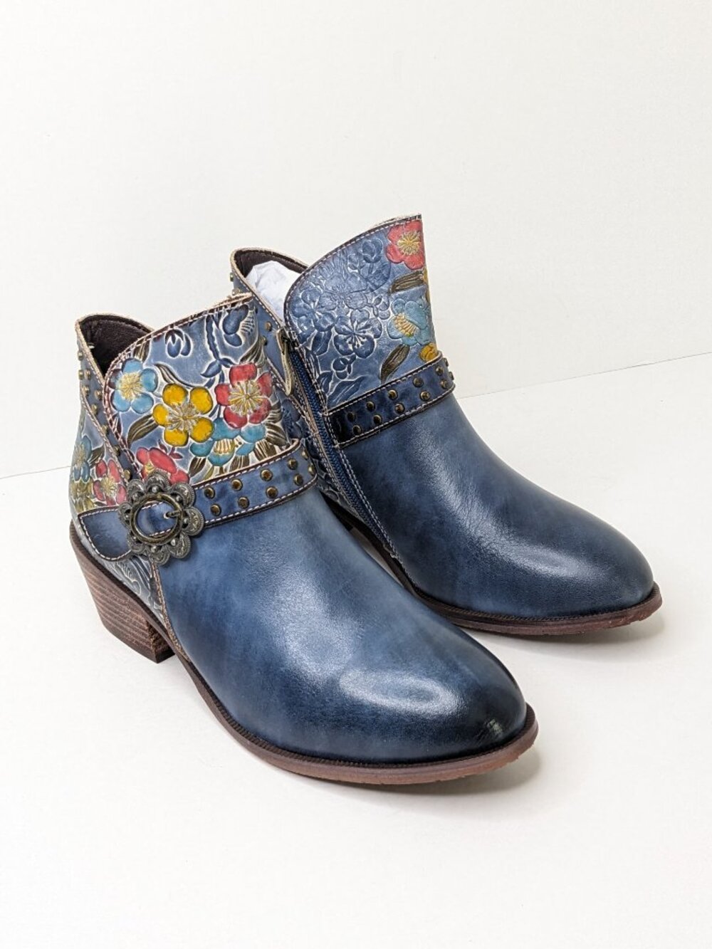 L'Artiste Daintylady Western Ankle Boots Blue Multi Women's 8.5 (EU 39)